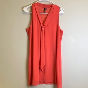 Coral Sleeveless Tie-Front Blouse